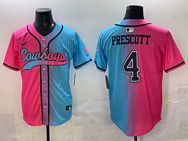 Men's Dallas Cowboys Dak Prescott #4 Pink/Blue Jersey Men's Dallas Cowboys Dak Prescott #4 Pink/Blue Jersey